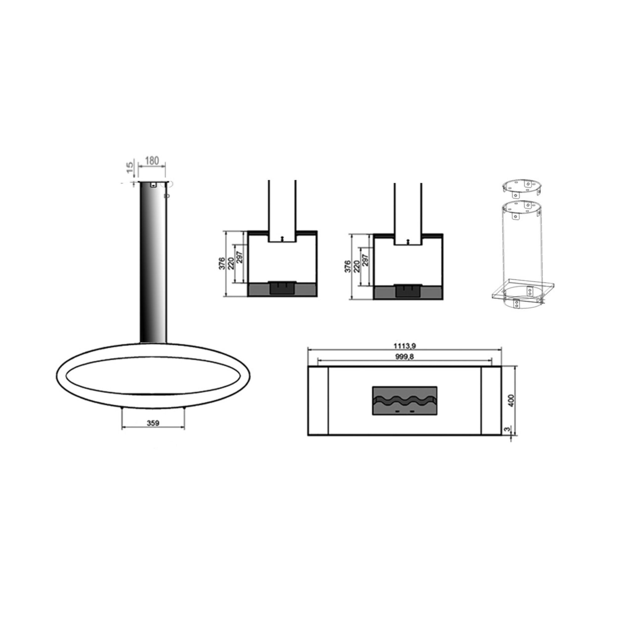 Meru Tube W Bio Ethanol Plafondhaard 112 CM