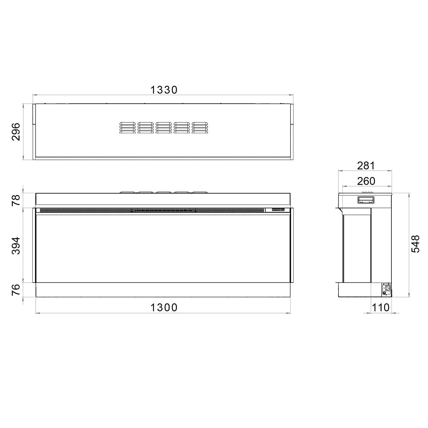 Trimline Solus Elektrische Driezijdig Inbouwhaard 130 cm