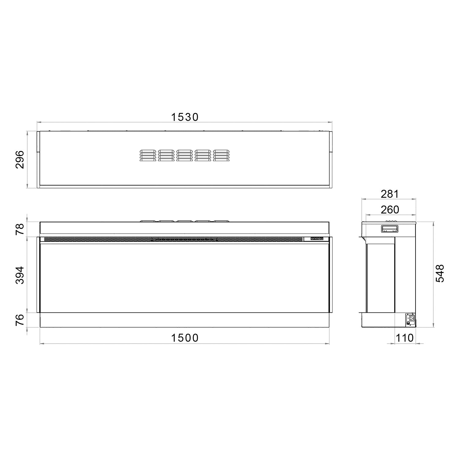 Trimline Solus Elektrische Inbouwhaard 150 cm