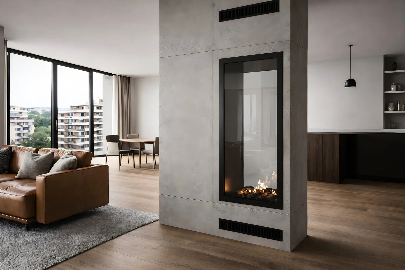 Fame Vertical Doorkijkhaard Met Volle Glas 70 x 180 cm