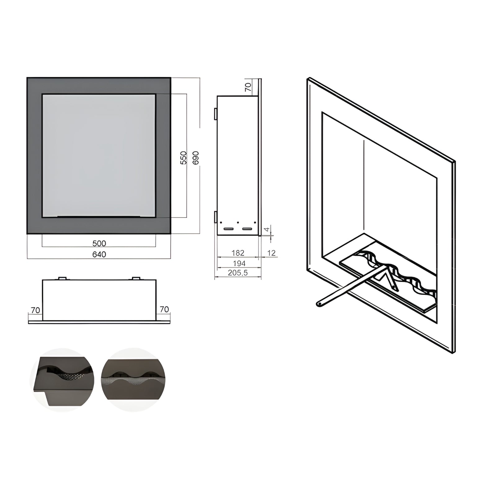 Hierro Bio-ethanol Inbouwhaard H64 cm