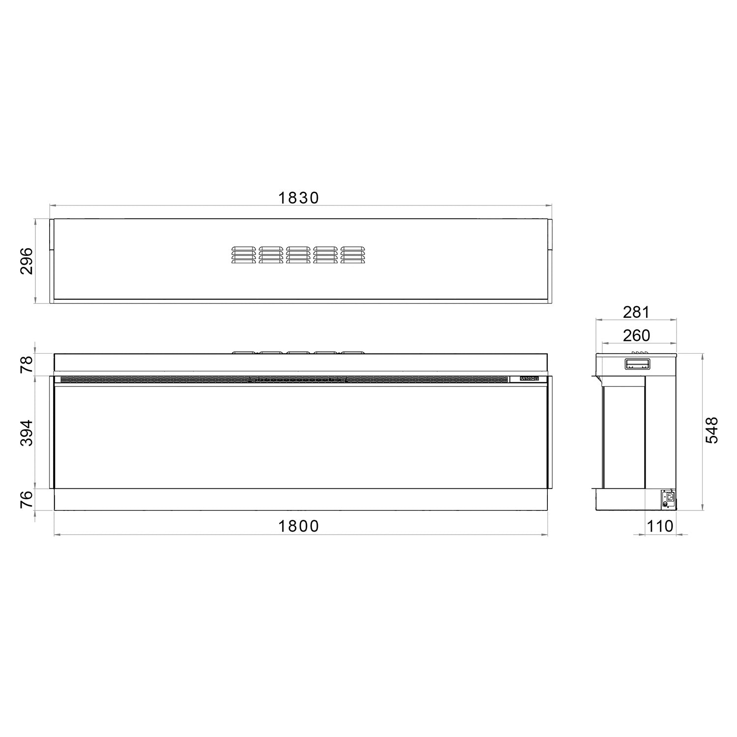 Trimline Solus Elektrische Inbouw Hoekhaard links 180 cm